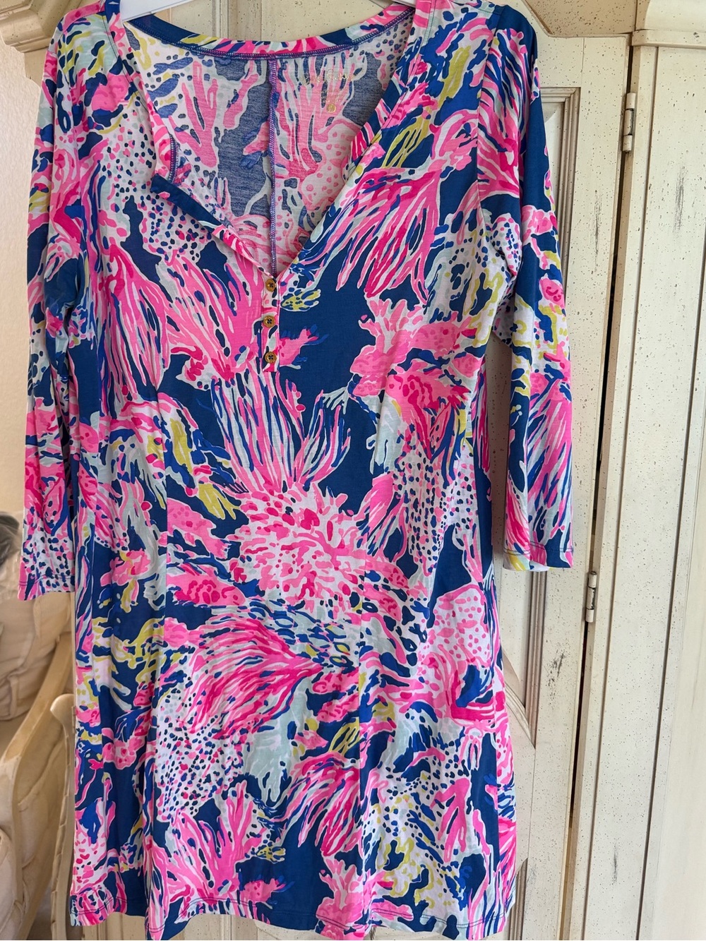 Lilly Pulitzer Pink Navy Floral Henley Dress